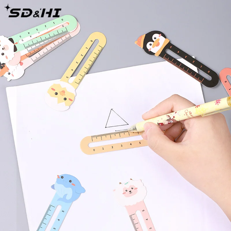 50Pcs Random Cartoon Animal Bookmark Cute Bear Kitten Student Ruler Bookmark Students Supplies Accessories