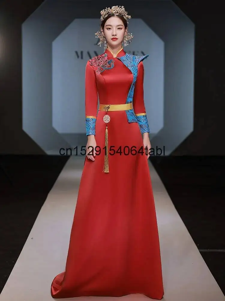 

Cheongsam 2024 New Runway Show Long Performance High-end And Atmospheric Guzheng Performance Art Exam Host Dress For Women Hanfu