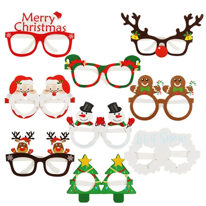 9pcs/set Cute Christmas Glasses Santa Claus Snow Tree 3D Paper Glasses Children's Photography Props Christmas Decor New Year