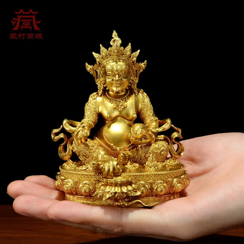 Gilt copper carved yellow wealth god portable small Buddha statue Tibetan-style ornament