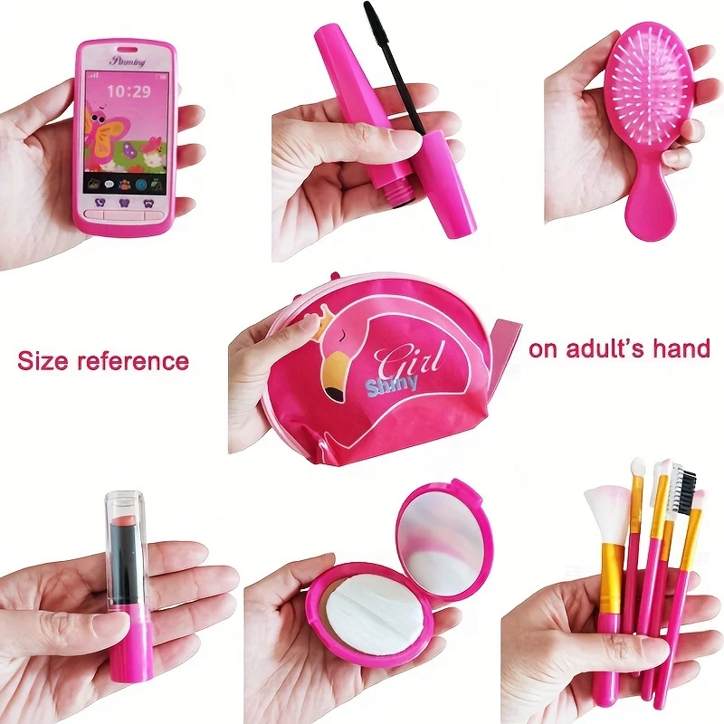 Stellen Sie sich vor, Make-up-Set für Mädchen mit Kosmetiktasche, Spielzeug-Make-up-Spielhaus – Handy-Reiseset, Nagelschönheitsset, Lippenstift, lustiges Spiel