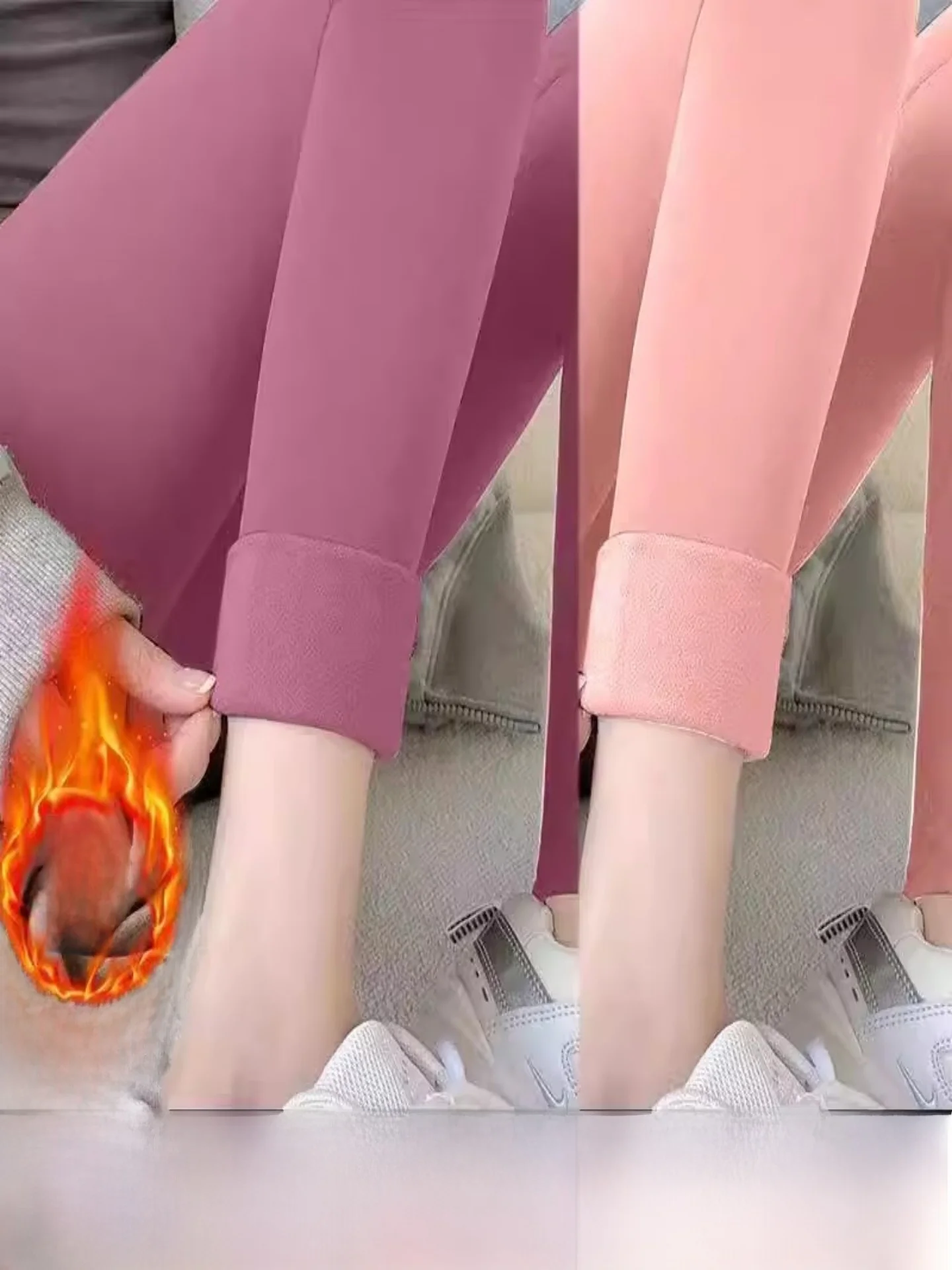 Women's Double-Sided Fleece Lined Seamless Thermal Trousers Autumn Winter Warm Pants Comfortable Mid-Waist Tight Fit Trousers