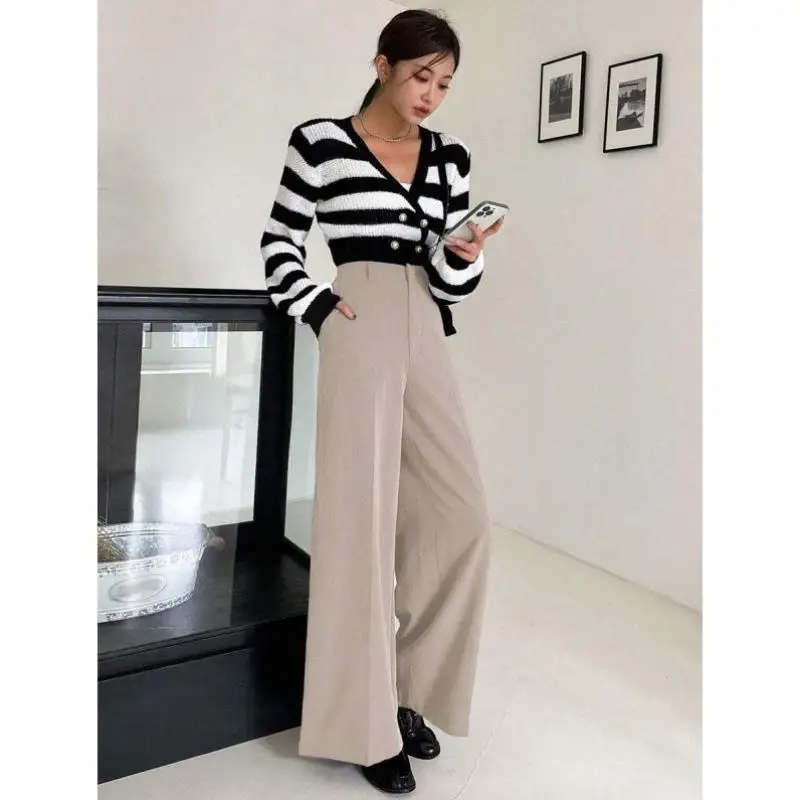 กางเกงขายาวทรงหลวมสำหรับผู้หญิง สีพื้น เรียบง่าย สวมใส่สบาย แฟชั่น ไซส์ใหญ่