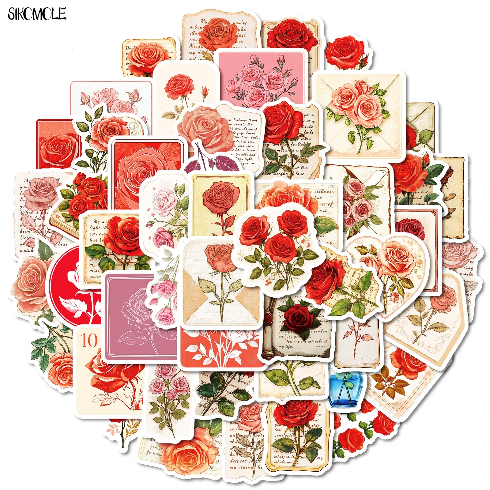 10/30/50PCS Vintage Rose Adesivi Estetici San Valentino Decalcomanie di Arte FAI DA TE Laptop Chitarra Skateboard Impermeabile Graffiti adesivo