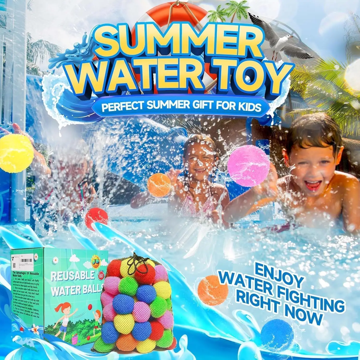Altrek Store BEFANS 60 Pcs Reusable Water Balls, Reusable Water Balloons for Outdoor Toys and Games, Water Toys for Kids and Adults Boys and Girls - Summer Toys Ball for Pool and Backyard Fun view 6