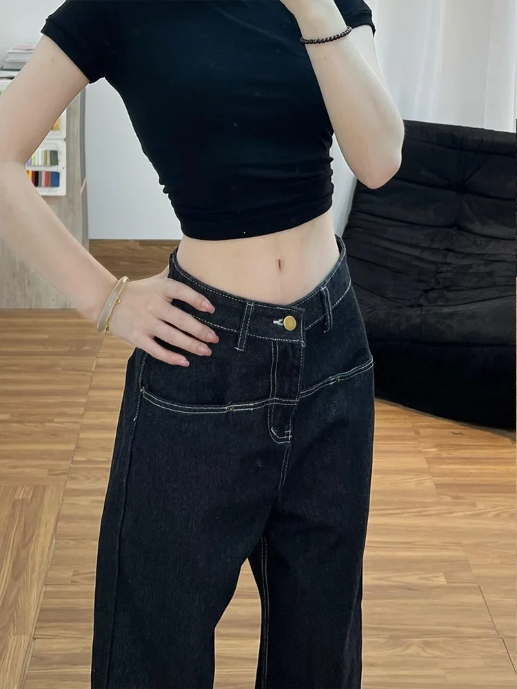 Retro American Hot Girl Reverse Wear Faux Fur Jeans Women Summer New Style Worn Long Trousers Trendy Loose Fit Natural Waist