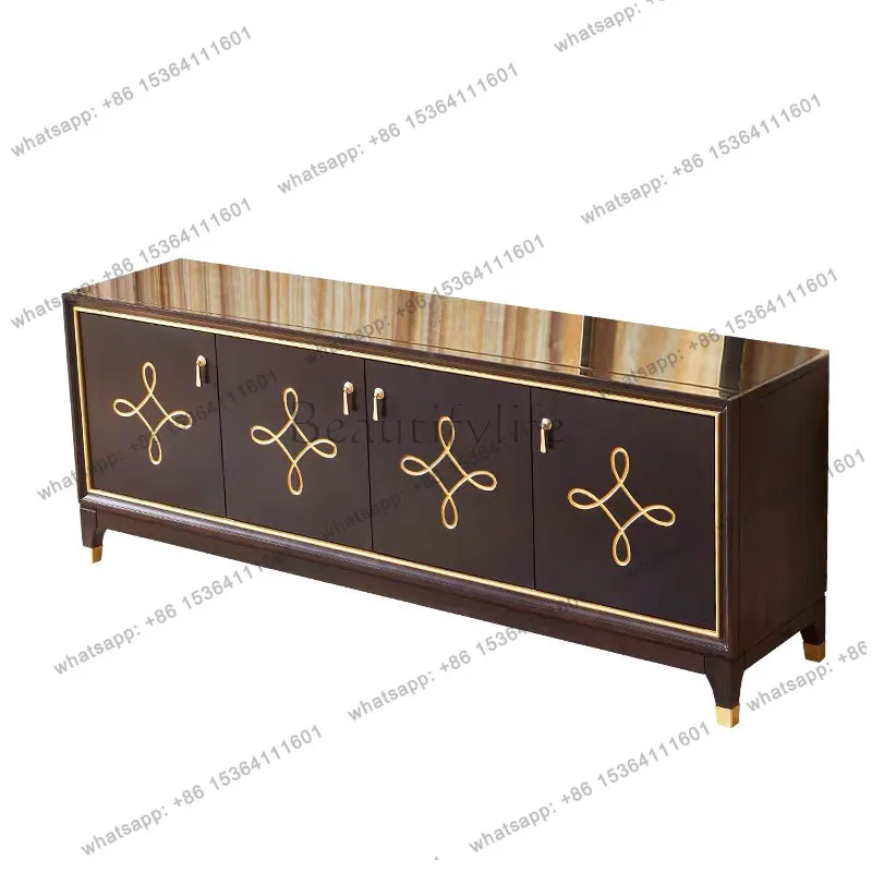 

American rural solid wood TV cabinet modern simple gold painting Chinese antique living room floor cabinet customization