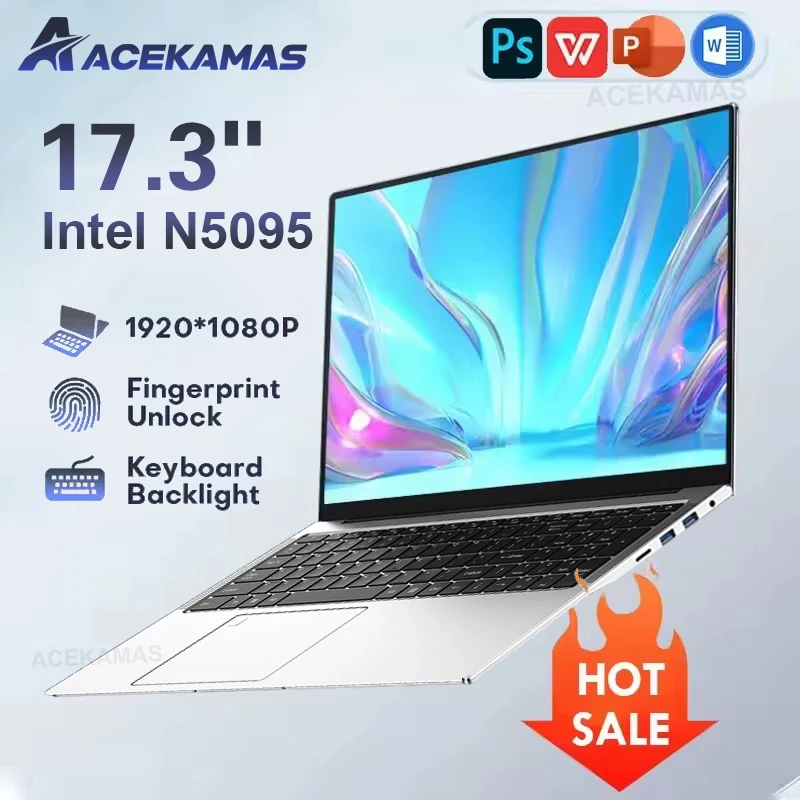 كمبيوتر محمول 17.3 بوصة يعمل بنظام التشغيل Windows 11 Pro Intel Celeron N5095 16GB DDR4 1 تيرا بايت 2 تيرا بايت SSD بصمة الإصبع لوحة المفاتيح الخلفية ألعاب الكمبيوتر المحمول #1