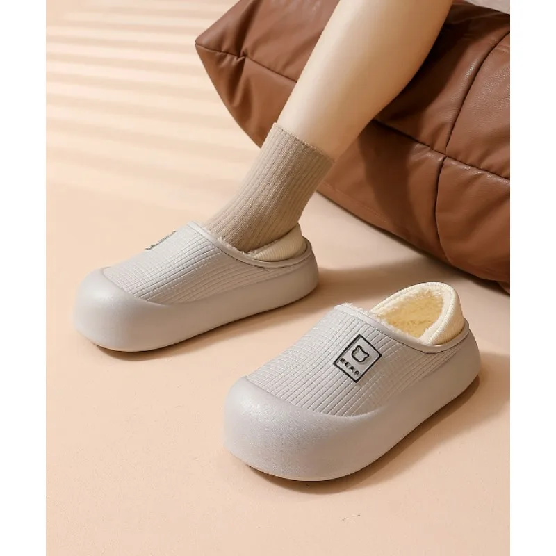 

New Waterproof cotton shoes for women, indoor plush warm bags and cotton slippers, anti-slip cotton slippers for men in winter