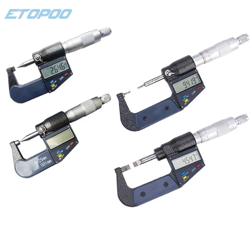 Special Measuring Face Digital Micrometer 0-25mm Digital Display Pointed Flat Head Double Pointed 60 Degree 30 Degree Micrometer