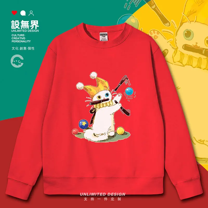 Cartoon magic, clown, cat, fun, clever, and funny Japanese style mens hoodies Sportswear white fashion clothes autumn winter