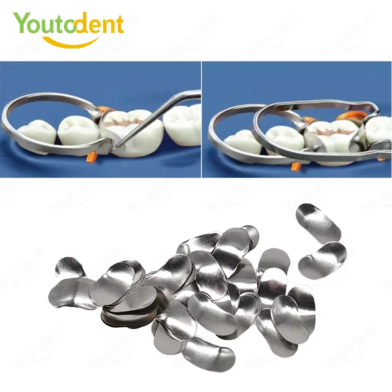 Dental Sectional Matrix Bands Set Autoclavable Stainless Steel Contoured Matrices with Matrix Spring Clip for Dental Restoration
