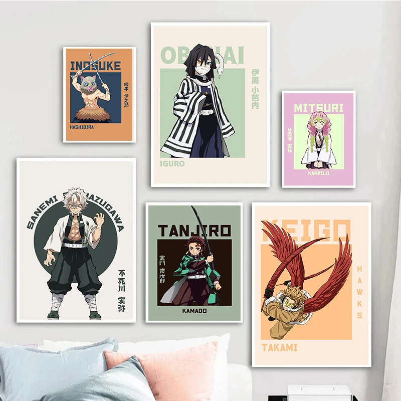 Frameless,Japanese Anime Classic Character Poster Demon Slayer Cartoon Figure Print Canvas Painting Kawaii Room Decor Wall Art P - view 2