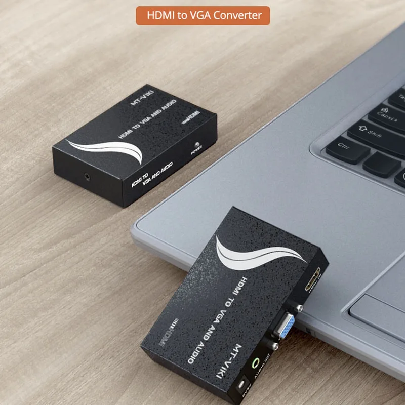 

MT-VIKI High-Quality HDMI to VGA Converter 1080P Full HD Output Built-in Audio Splitting Function Includes Power Adapter MT-HV01