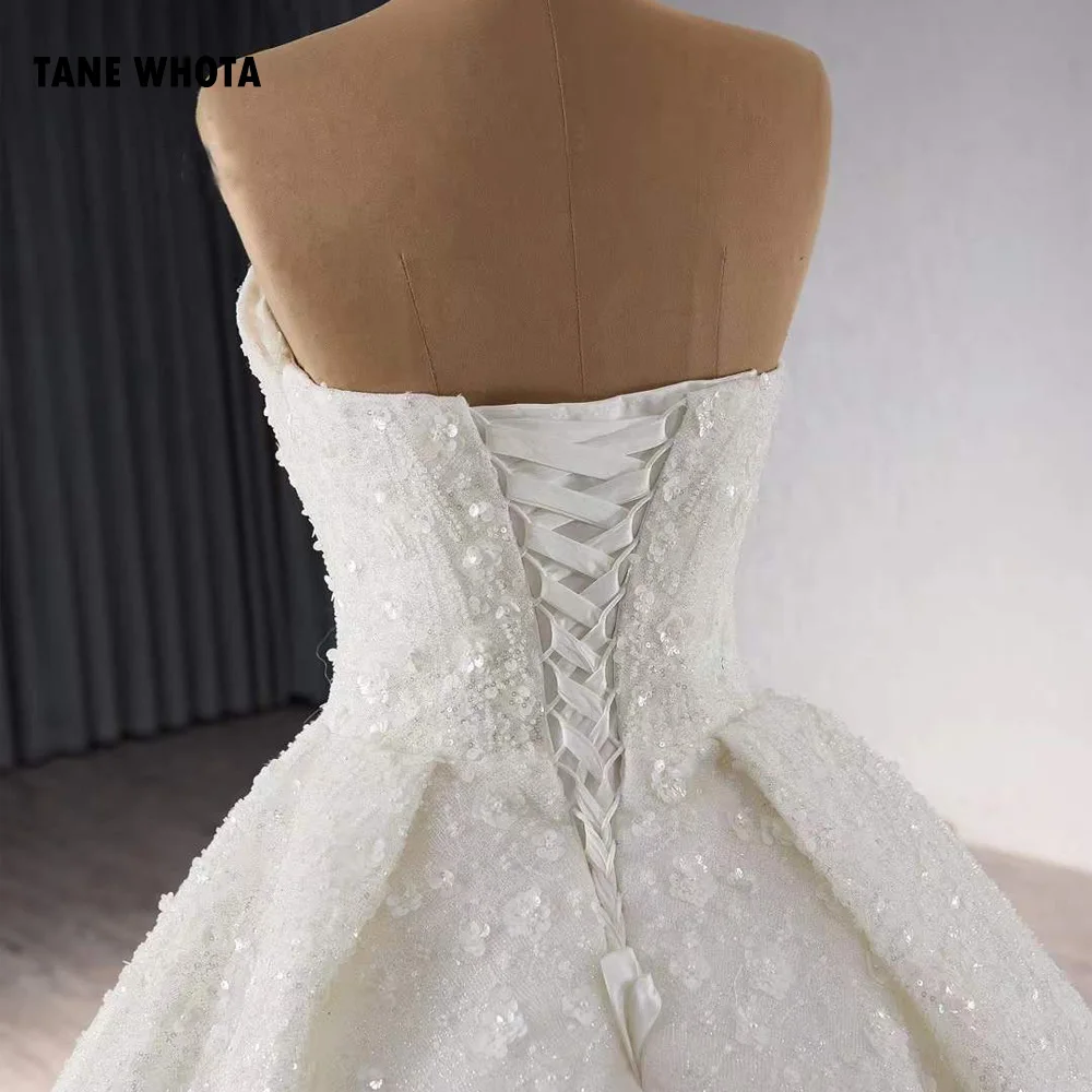 Vestido De Novia Sencillo Strapless Sequins Beading Appliques Lace Up Back Customized White Wedding Dresses