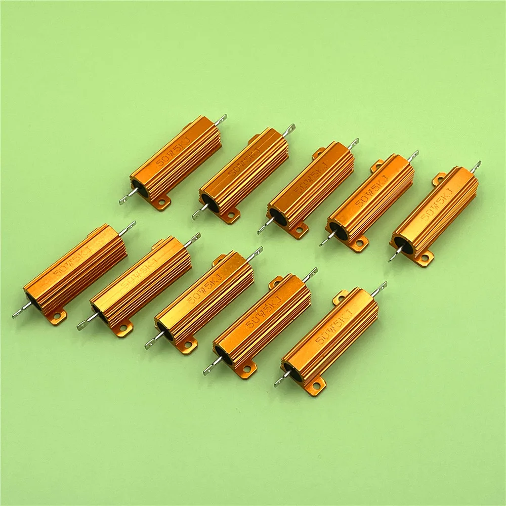 10pcs/Lot RX24 50W 0.01R 1R 10R 100R 1K 10K to 100K Ohm 5% Metal Shell Case Power Wirewound Resistor Aluminum Housing Class J