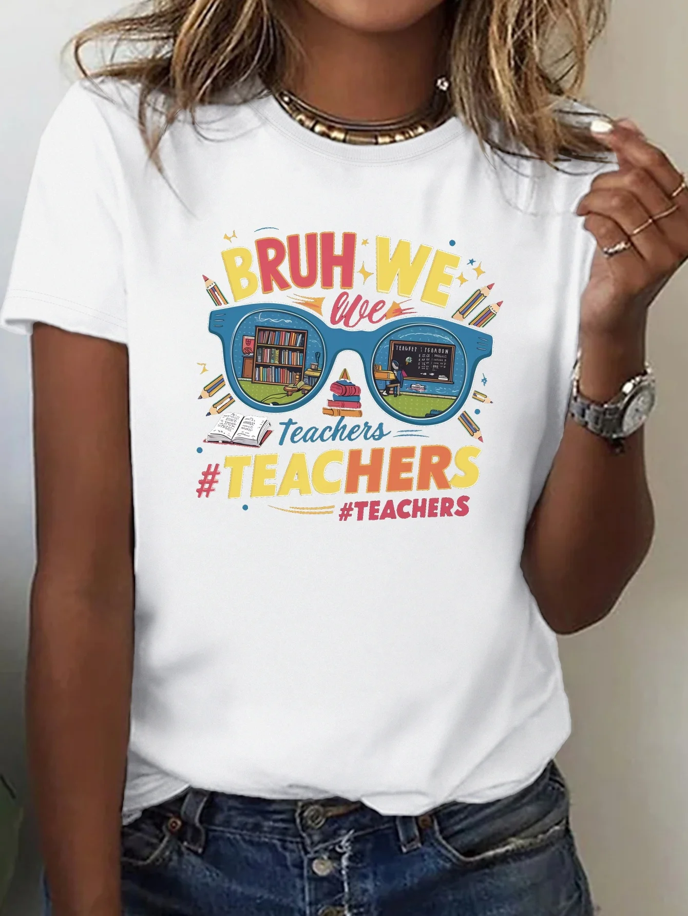 

teachers BRUH WE BACK pure cotton women's T-shirt comfort fit