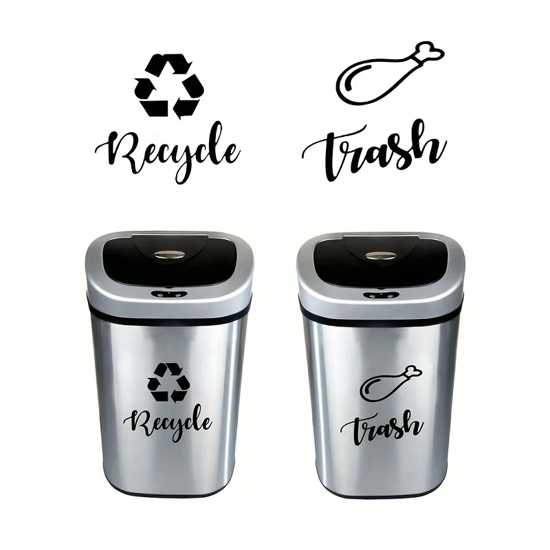 Trash Logo Trash Can Green Recycle Vinyl Sticker Decor Recycle and Trash Sign Stickers Kitchen Garbage Bin Art Decor