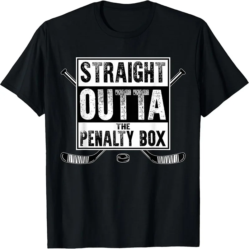 Straight Outta The Penalty Box Vintage Distressed Ice Hockey Graphic T-Shirt Hockey Player Fan Short Sleeve Tee Tops