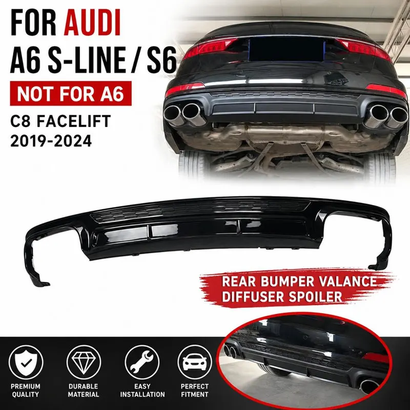 Schwarzer Glas-Heckdiffusor Spoiler für Audi A6 S-Line S6 Limousine / Avant C8 Facelift 2019~2024 (Nicht für A6)