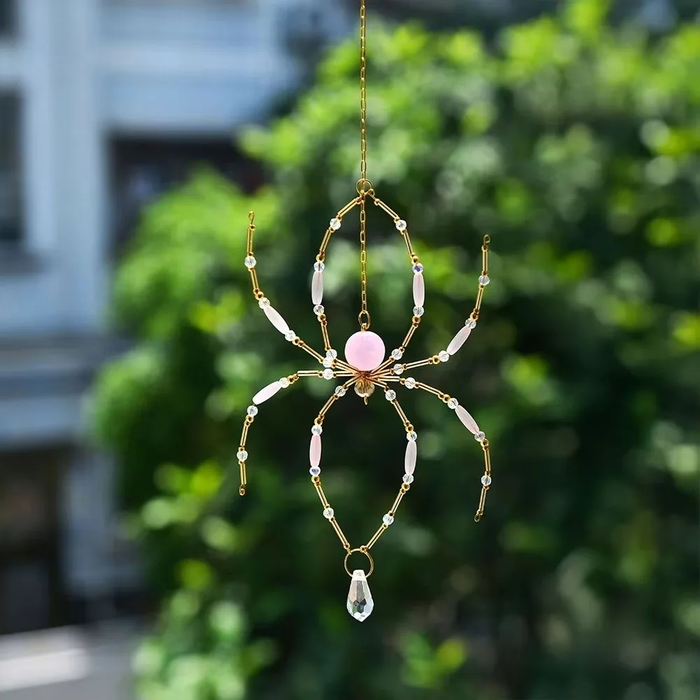 Eight-Leg Spider Shape Crystal Spider Sun Catcher Beaded Wire Gold-Tone Chain Garden Spider Pendant Light Refracting Exquisite