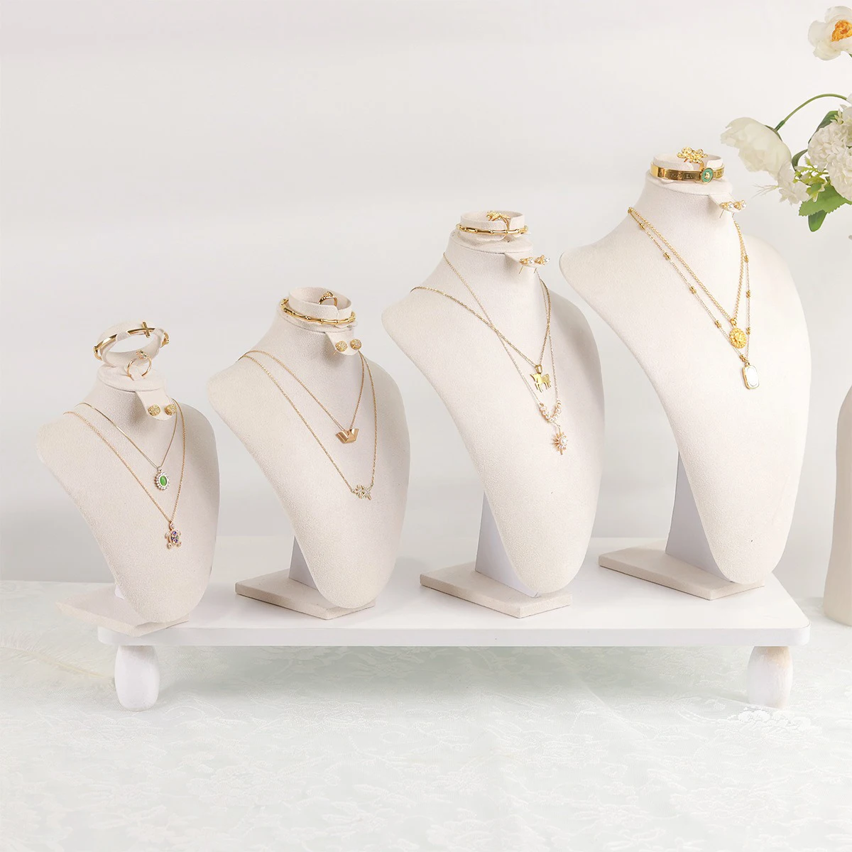 Body Velvet Jewelry Display Busts Humanoid Neck/Chest (Necklaces/Earrings), Soft Velvet Anti-Scratch, Lightweight Paper Core