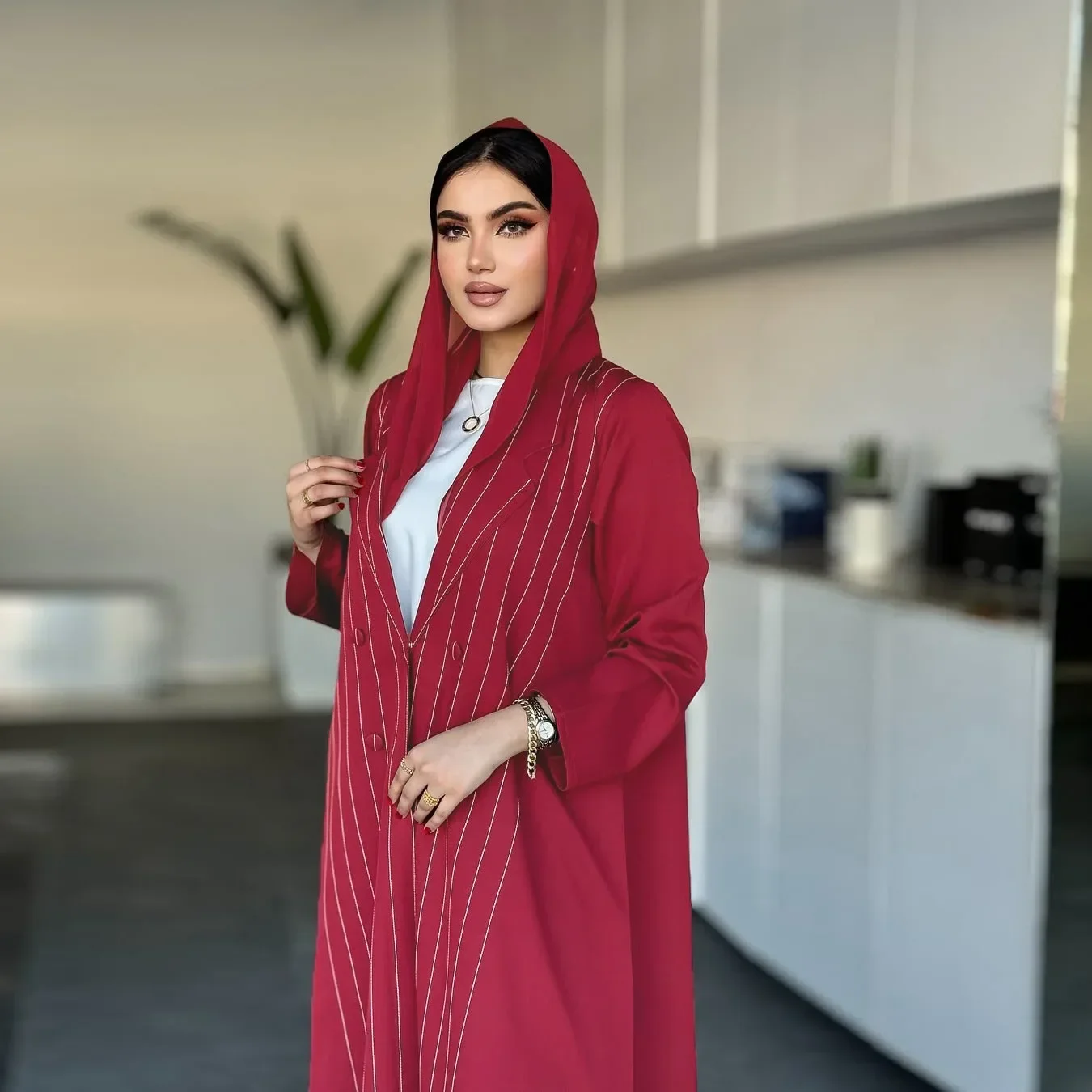 

Stripe Kimono Open Abayas Women Muslim Dress Dubai Kaftan Eid Djellaba Ramadan Caftan Marocain Femme Robe Kebaya Islam Jalabiya