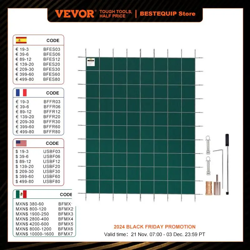 VEVOR 12x24/14x28/18x40 ft Inground Pool Safety Cover Rectangle Winter Pool Cover Triple Stitched High Strength Mesh PP Material