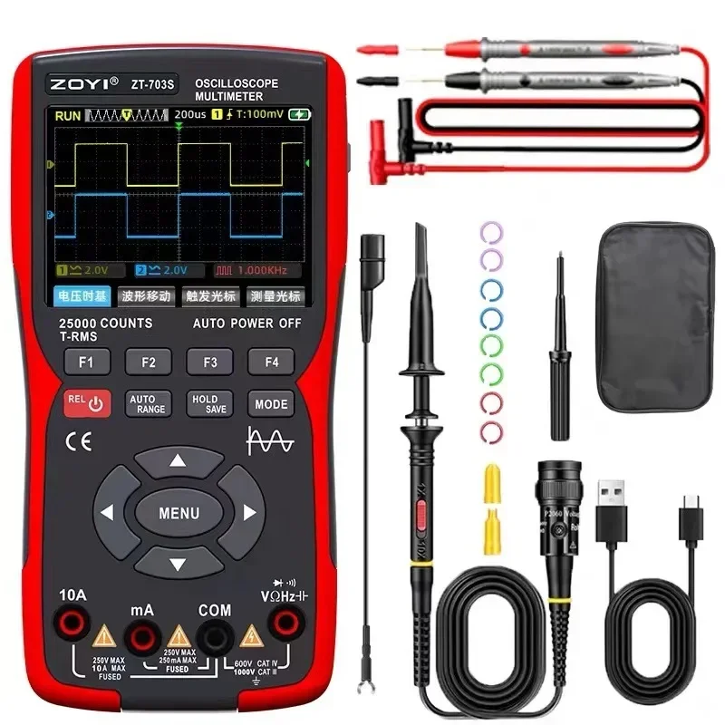 Osciloscópio Digital Portátil, Tela Colorida, Multifuncional Instrumento de Reparação Automotiva, Anti Queima, Multímetro