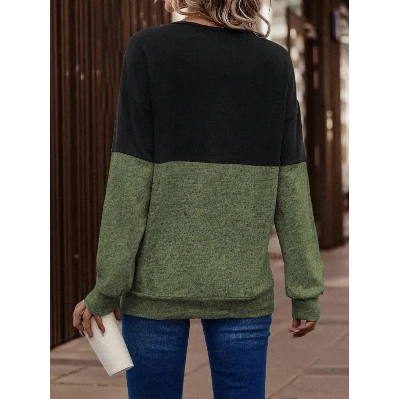 Plus Size 1XL-5XL New Women’s Fashion Asymmetrical Neck Fashionable and Minimalist Colorblock Cross Front Drop Shoulder Top image 4