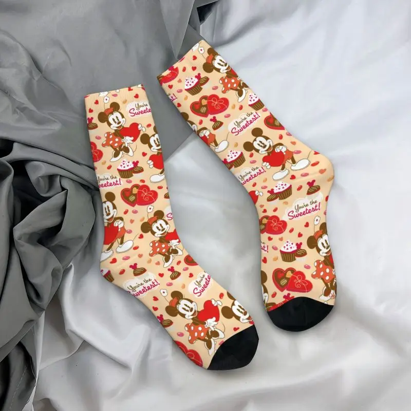 Unisex Custom Mickey Mouse Heart Crew Socks, Cartoon Dress Socks, Novidade, Primavera, Verão, Outono, Inverno