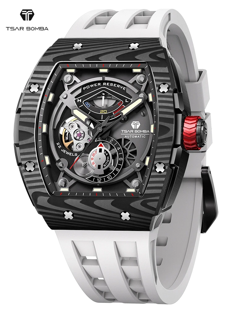 ساعات تسار بومبا للرجال من ألياف الكربون ساعة يد ميكانيكية أوتوماتيكية من زجاج الياقوت مقاومة للماء هدية للرجال