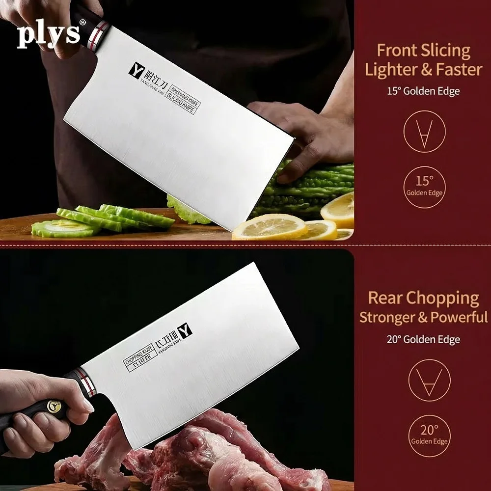 Yangjiang 9Cr18 Stainless Steel Cleaver, 2-in-1 Household & Commercial Knife for Slicing Meat & Chopping Bones C2612