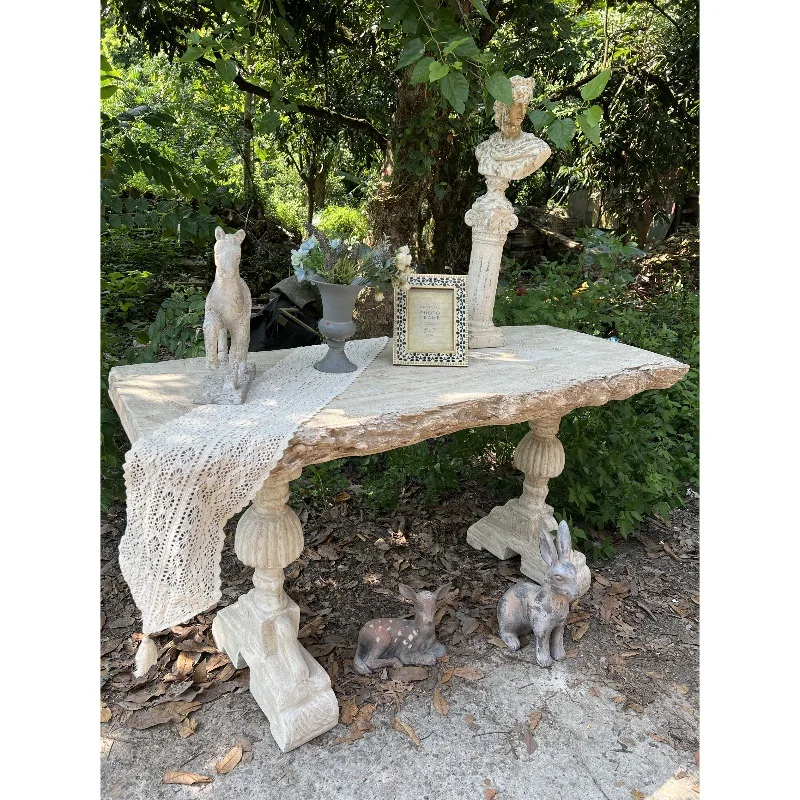 Vintage garden outdoor rectangular table, magnesium oxide imitation solid wood, indoor tea table, horticultural decoration