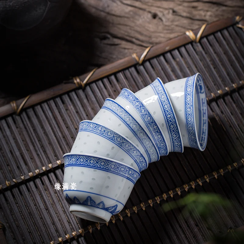 Jingdezhen Kung Fu Tea Set Antique Guangming Porcelain Factory Blue And White Linglong Western Sstyle Cup Master Cup