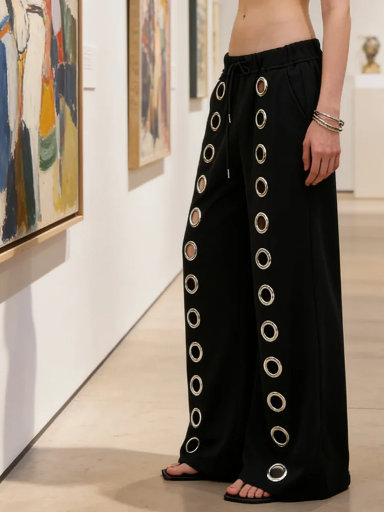 데코레이션 홀로우 크리에이티브 패션 힙합 펑크 스트레이트 팬츠 고딕 하이 스트리트 에스테틱스 홀로우 가을 루즈 스트레이트 슬랙스