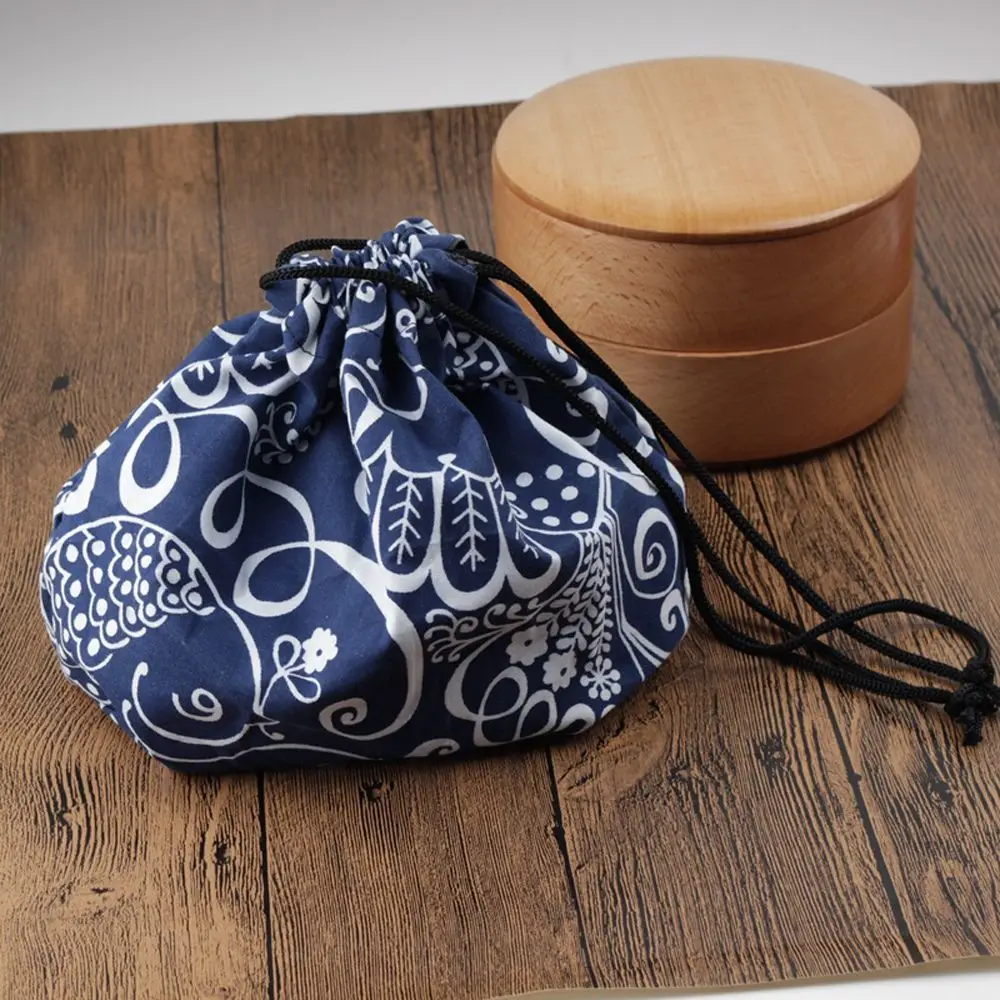 Bolsas de Picnic Unisex, bolsa de mano geométrica de lino y algodón para comida, bolsa de almuerzo con cordón, fiambrera de estilo japonés