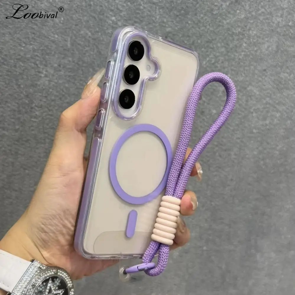 MagSafe Handgelenkriemen-Hülle für Samsung Galaxy S26 S25 Ultra S24 Plus A56 A16 A15 A36 Lanyard Transparente Acryl-Abdeckung
