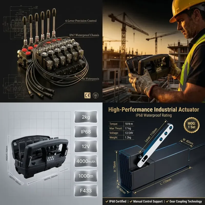 Heavy 6-channel wireless proportional remote control with carbon steel gear actuators for hydraulic cranes with radio