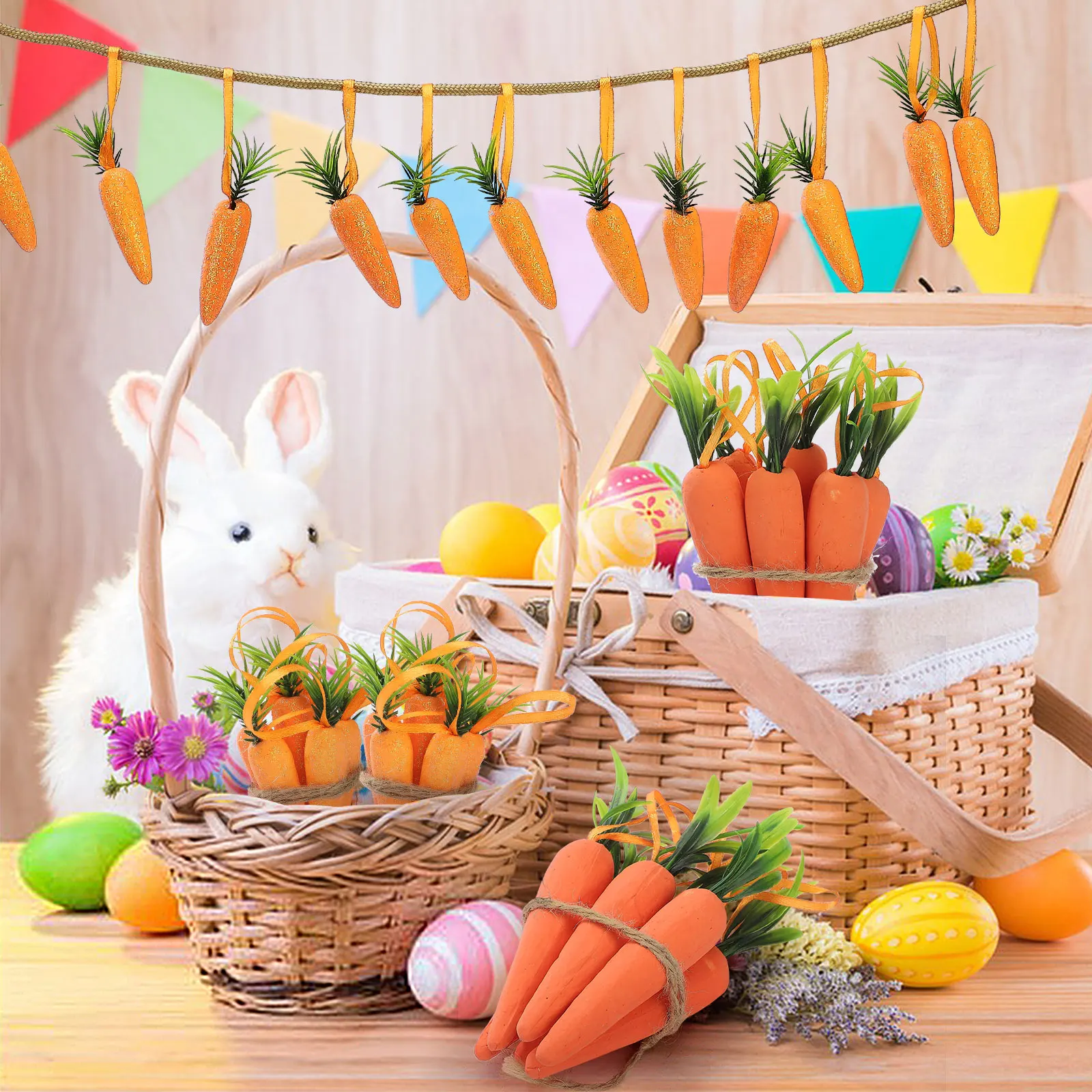 12Pcs Easter Carrot Ornaments Simulation Foam Radish Kids DIY Crafts Home Festival Party Decor Supplies