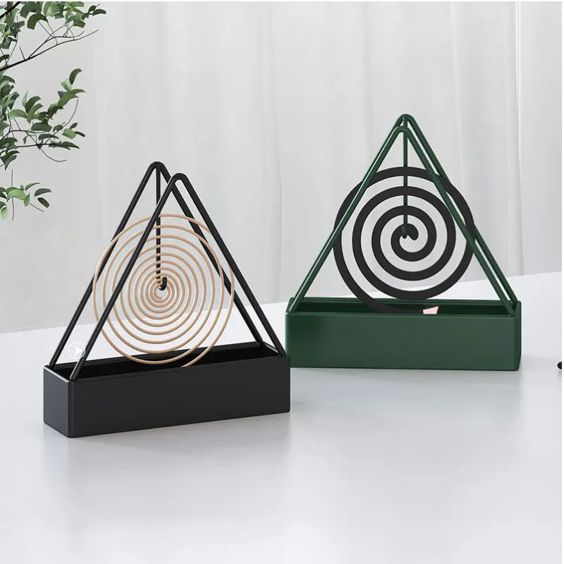 

Anti-Scald Mosquito Coil Holder With Tray Creative Wrought Iron Triangular Shape Mosquito Repellent Incense Rack Home Decor Tool