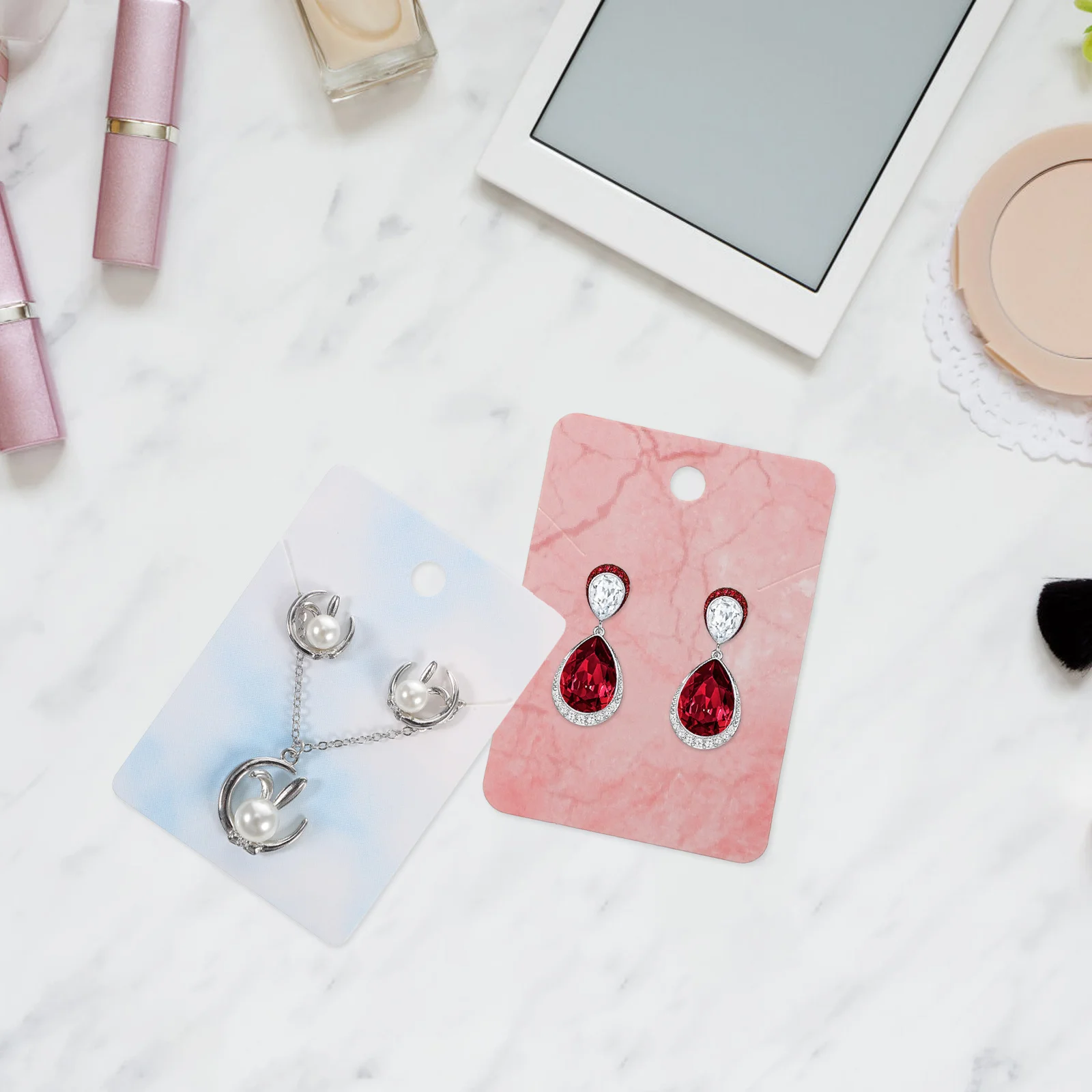 

1 set Jewelry Kit Marbling Design 2 Holes 2 Card Slots For Earrings Necklaces Reusable Paper Display Cards Jewelry Supplies