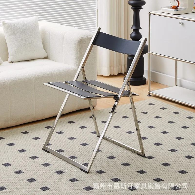 

Medieval Stainless Steel Folding Chair Nordic Saddle Leather Chair Designer Back Chair Simple Home Conference