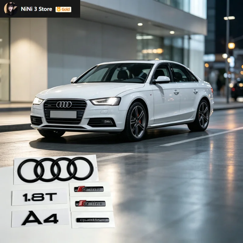 

Audi A4 2004-2006 Models 4Ring Logo ABS Black Car Hood Front Grill Rear Trunk Emblem Sticker A4 Mark Quarrto 1.8T Sline Emblem
