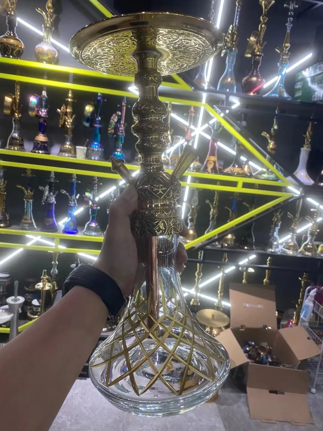 تركيا، شيشة نحاسية نقية مصنوعة يدويًا، مليئة بالملمس، أنبوب جلد الغنم إزمير