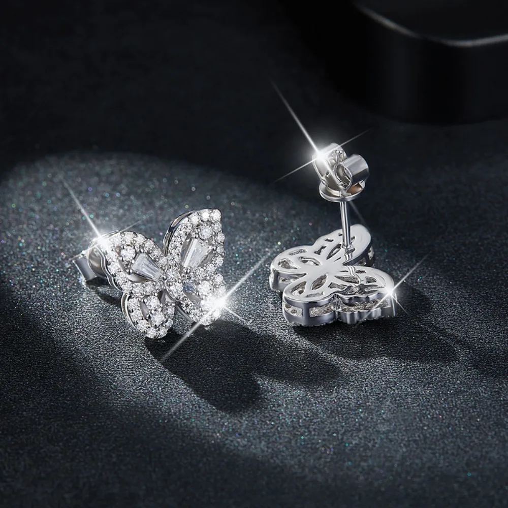 

M-JAJA Moissanite Butterfly Stud Earrings for Women Real S925 Sterling Silver Diamond Earrings Party Brilliant Jewelry Gifts