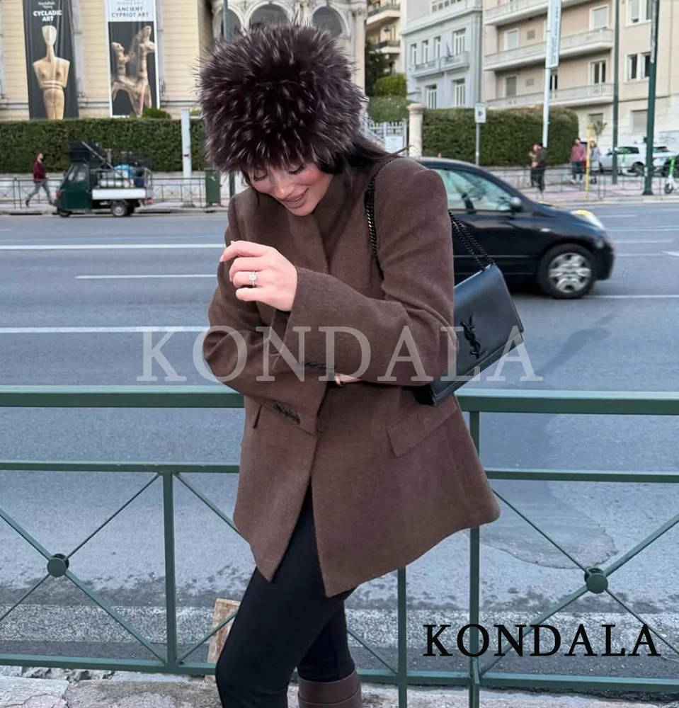 

KONDALA Fall Vintage Chic Blazer Women Elegant Blended Buttons Pockets Blazer 2026 Spring Fashion Casual Commute Female Blazer