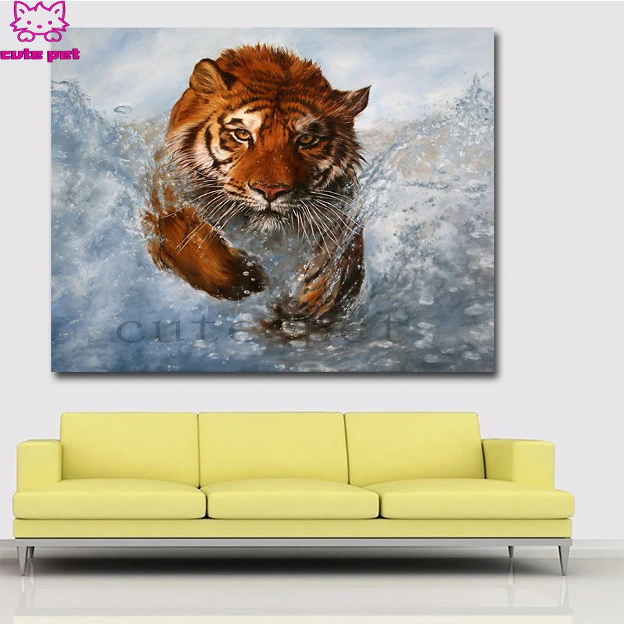 5 d diamond mosaic Abstract art, tiger running in the water  For Living Room Home Decor diamond Painting embroidery mosaic