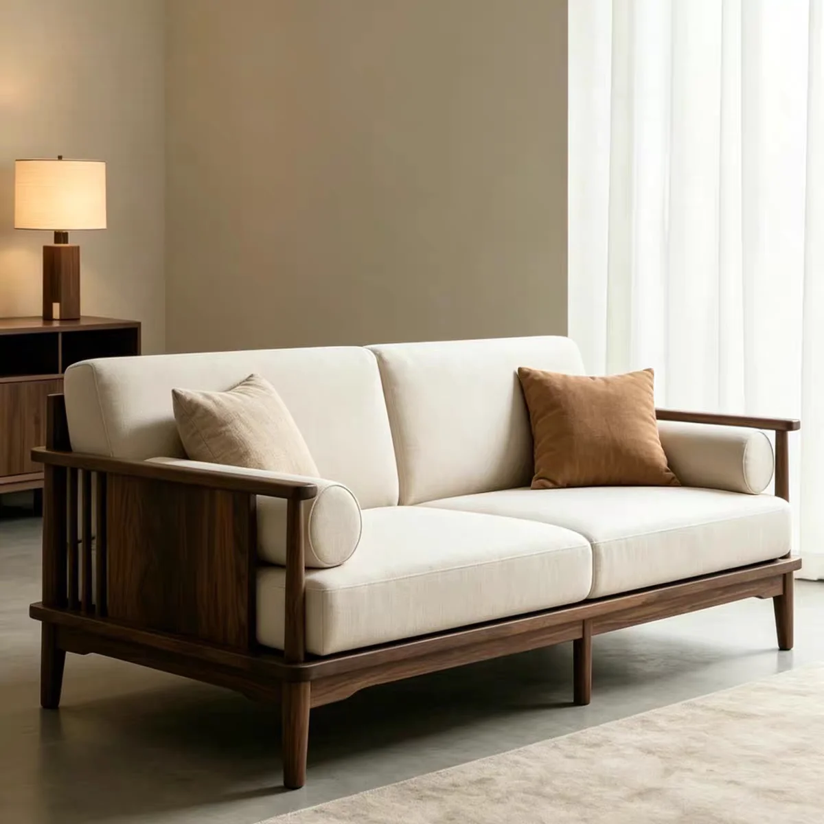 Song Dynasty Aesthetics Zen Straight Row Sofa North American Black Walnut Living Room Solid Wood Sofa