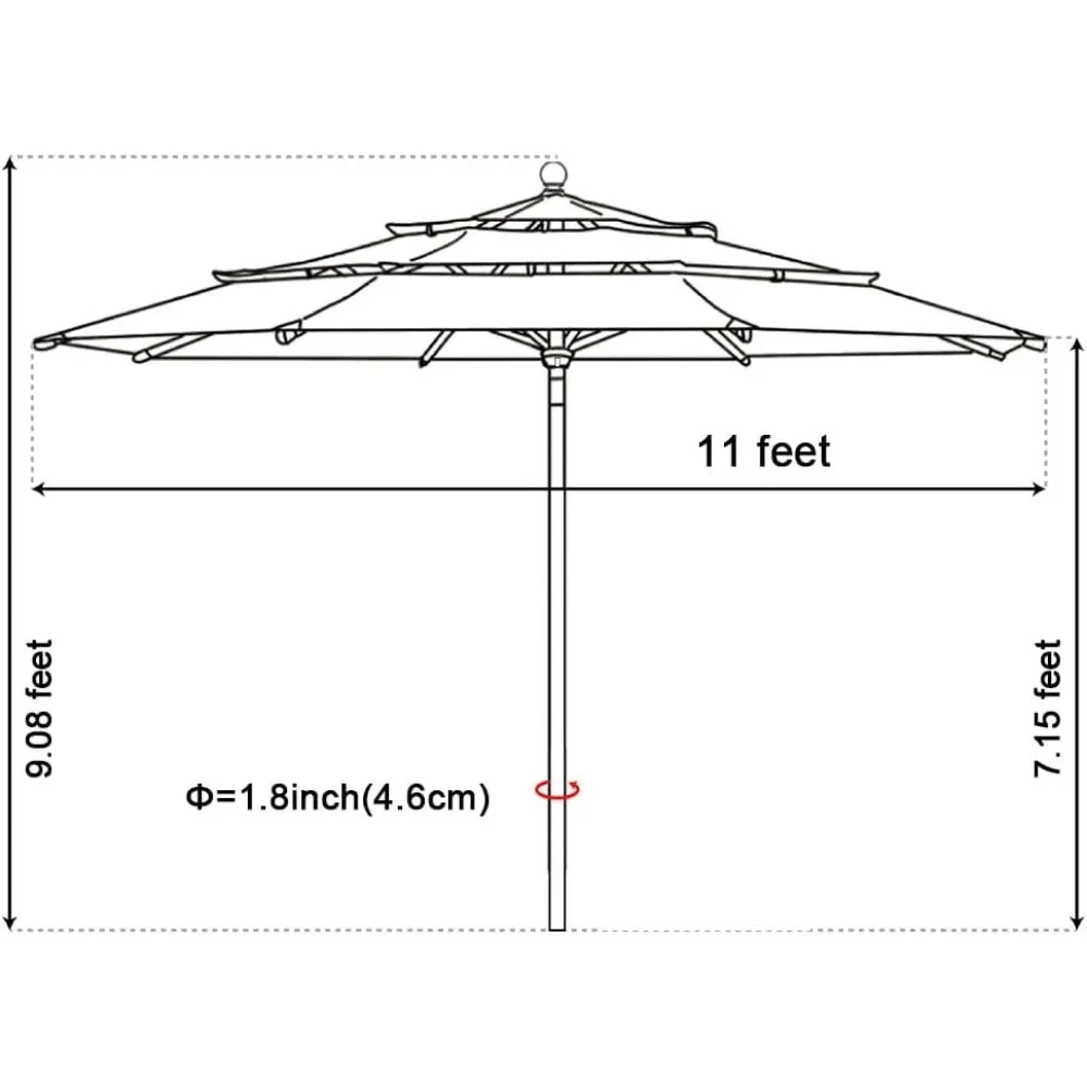 Supporto per ombrellone da spiaggia grande a 3 livelli da 11 piedi, ombrellone da giardino per esterni, Set da esterno antivento, Beige melange